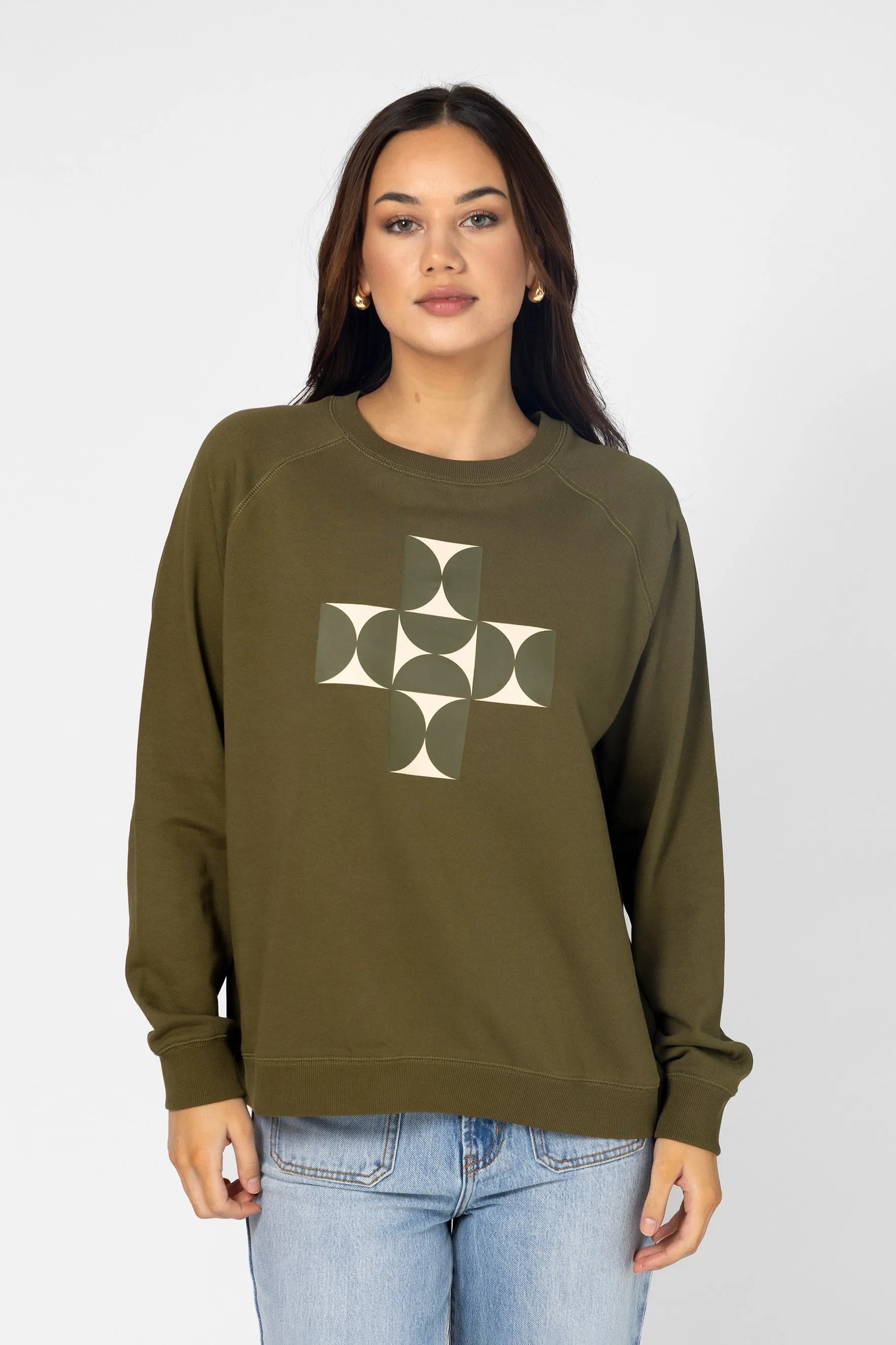 Stella   Gemma Classic Sweater Olive Mosaic