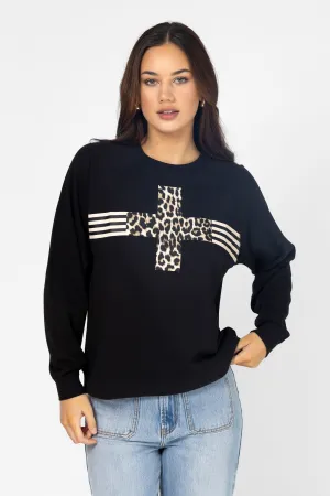 Stella   Gemma Everyday Sweater Leopard Cross Black