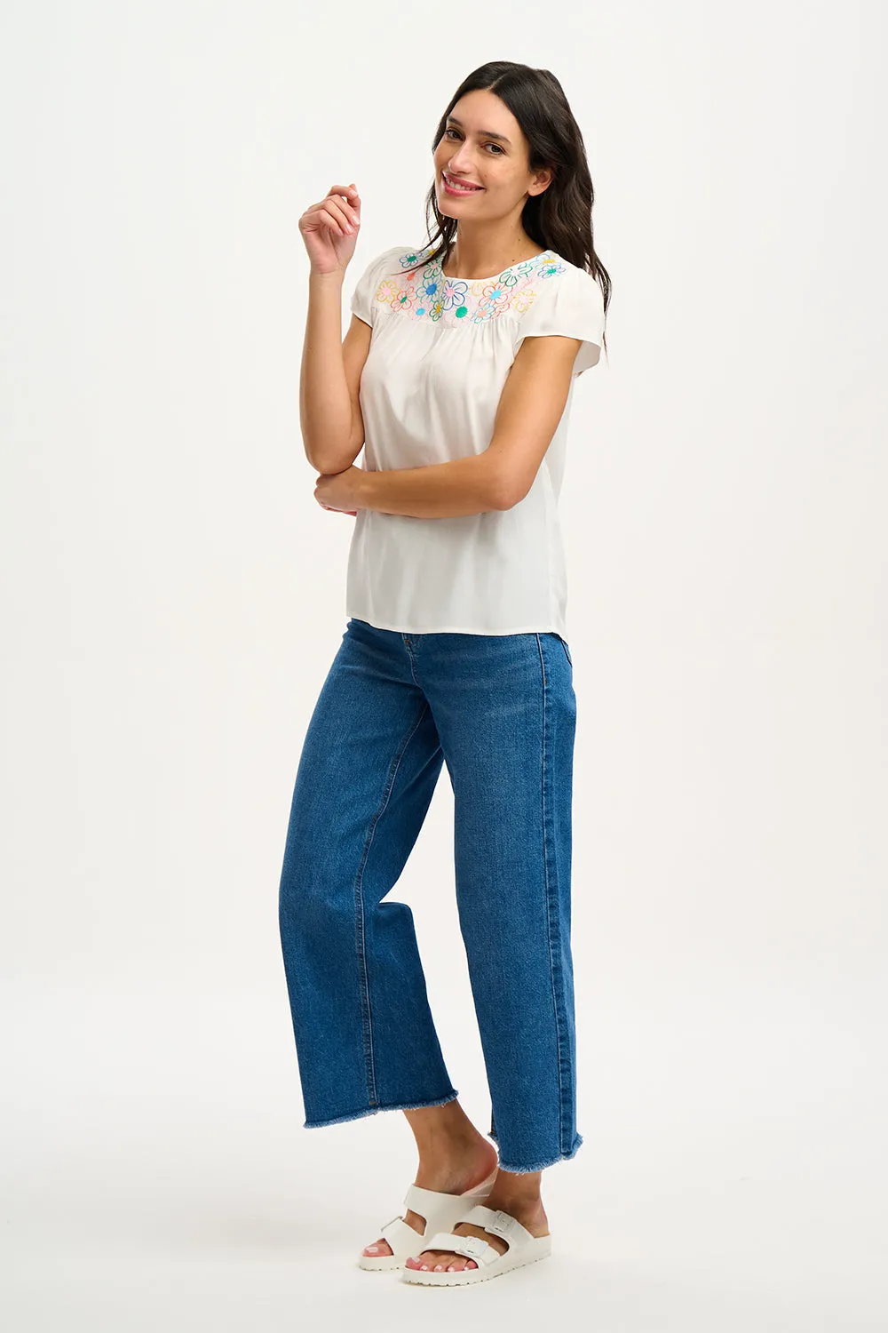 Sugarhill Brook Tunic Top Rainbow Flowers Off-White