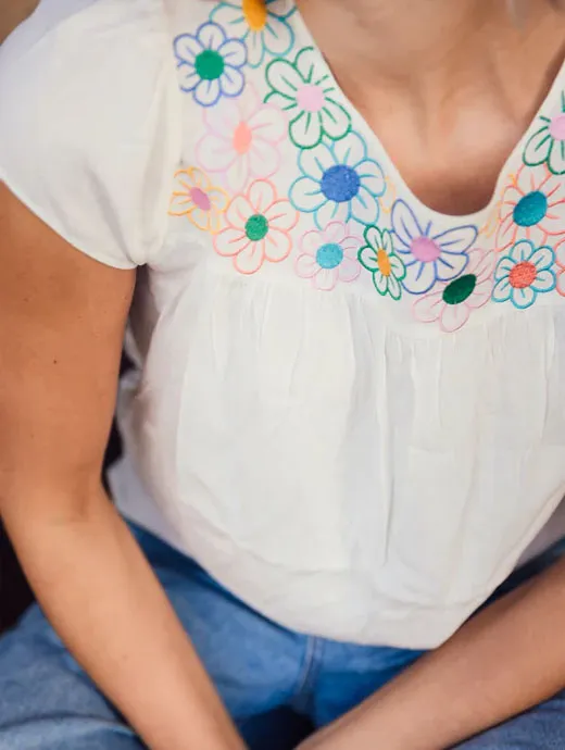 Sugarhill Brook Tunic Top Rainbow Flowers Off-White