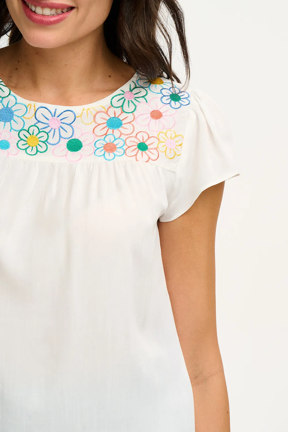 Sugarhill Brook Tunic Top Rainbow Flowers Off-White