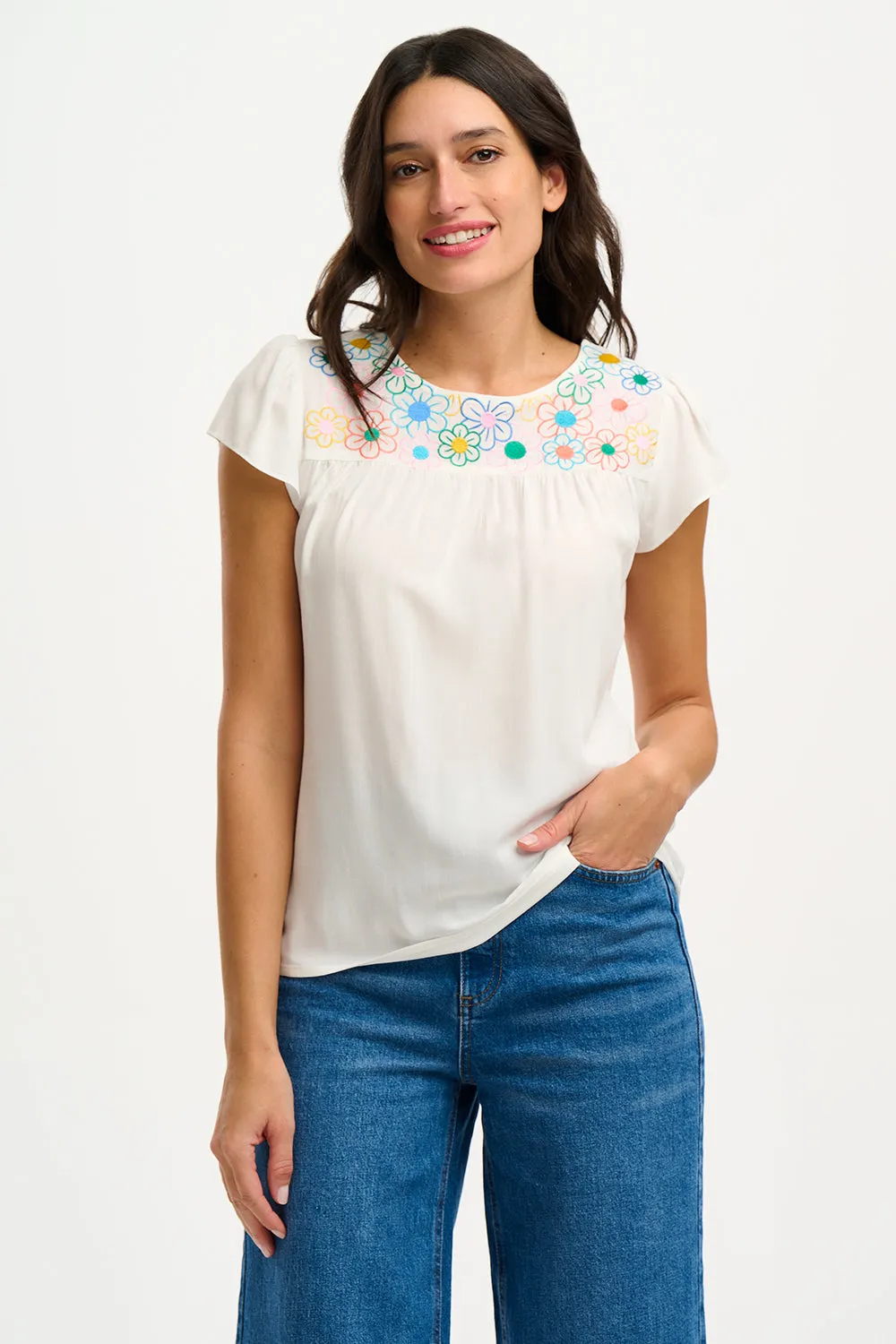 Sugarhill Brook Tunic Top Rainbow Flowers Off-White