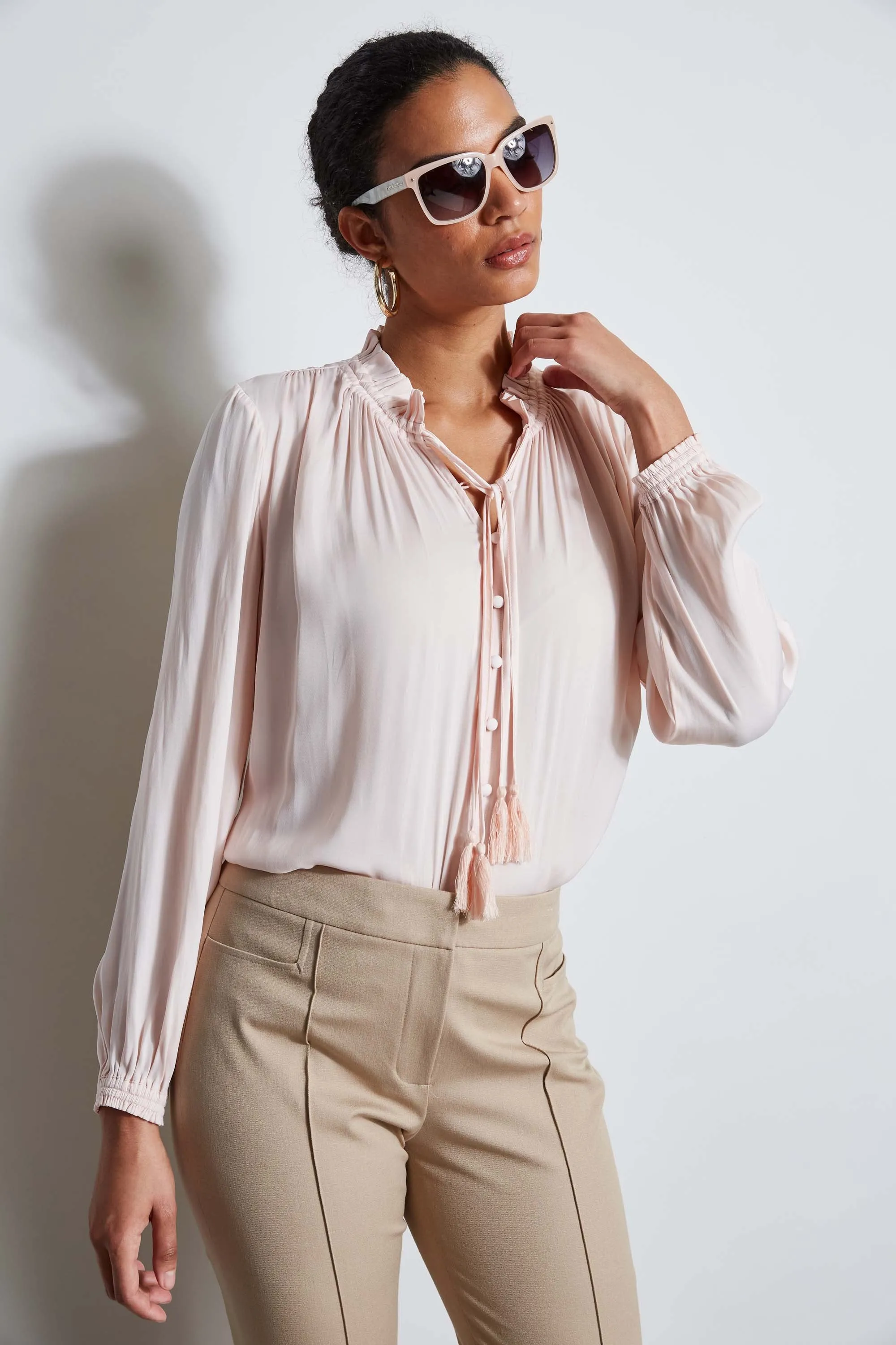 T-Tahari Tie Neck Airflow Shirt