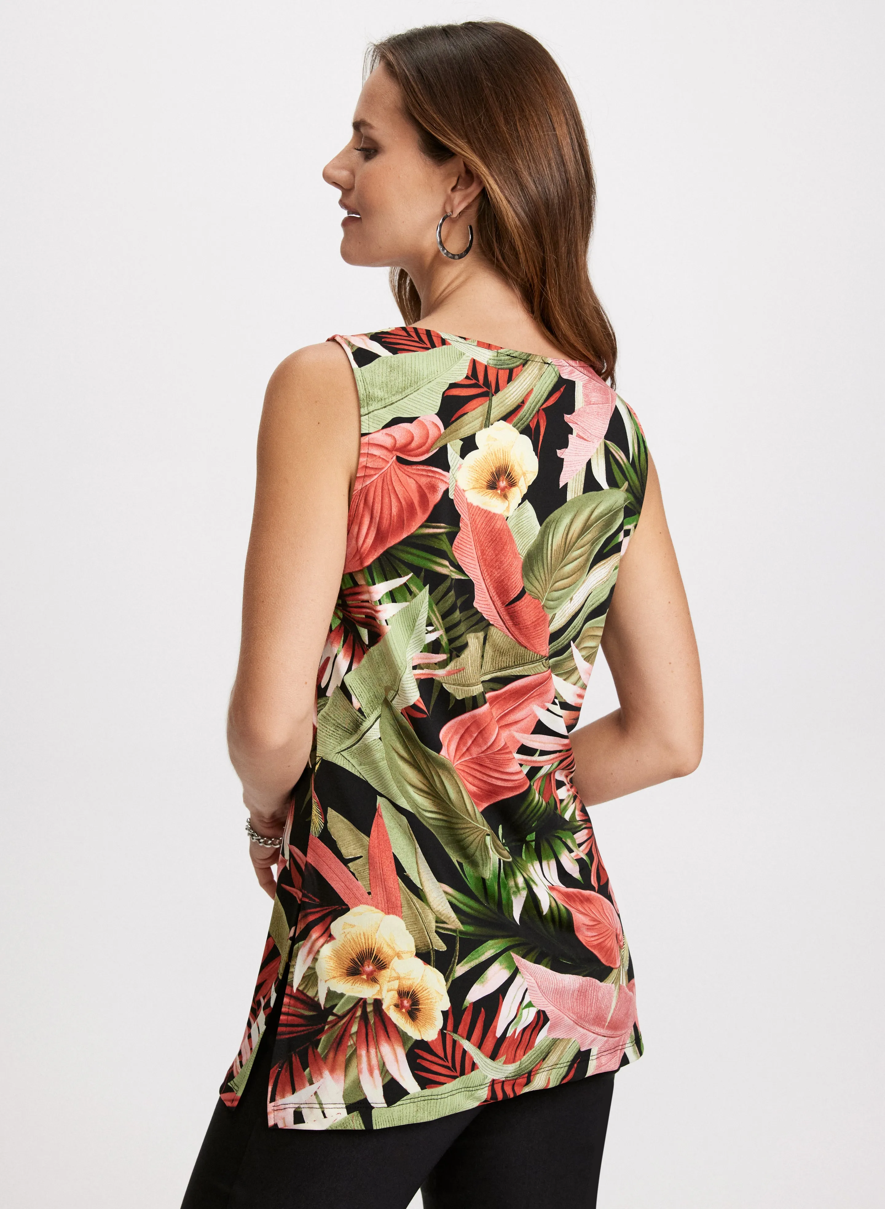 Tropical V-Neck Sleeveless Top