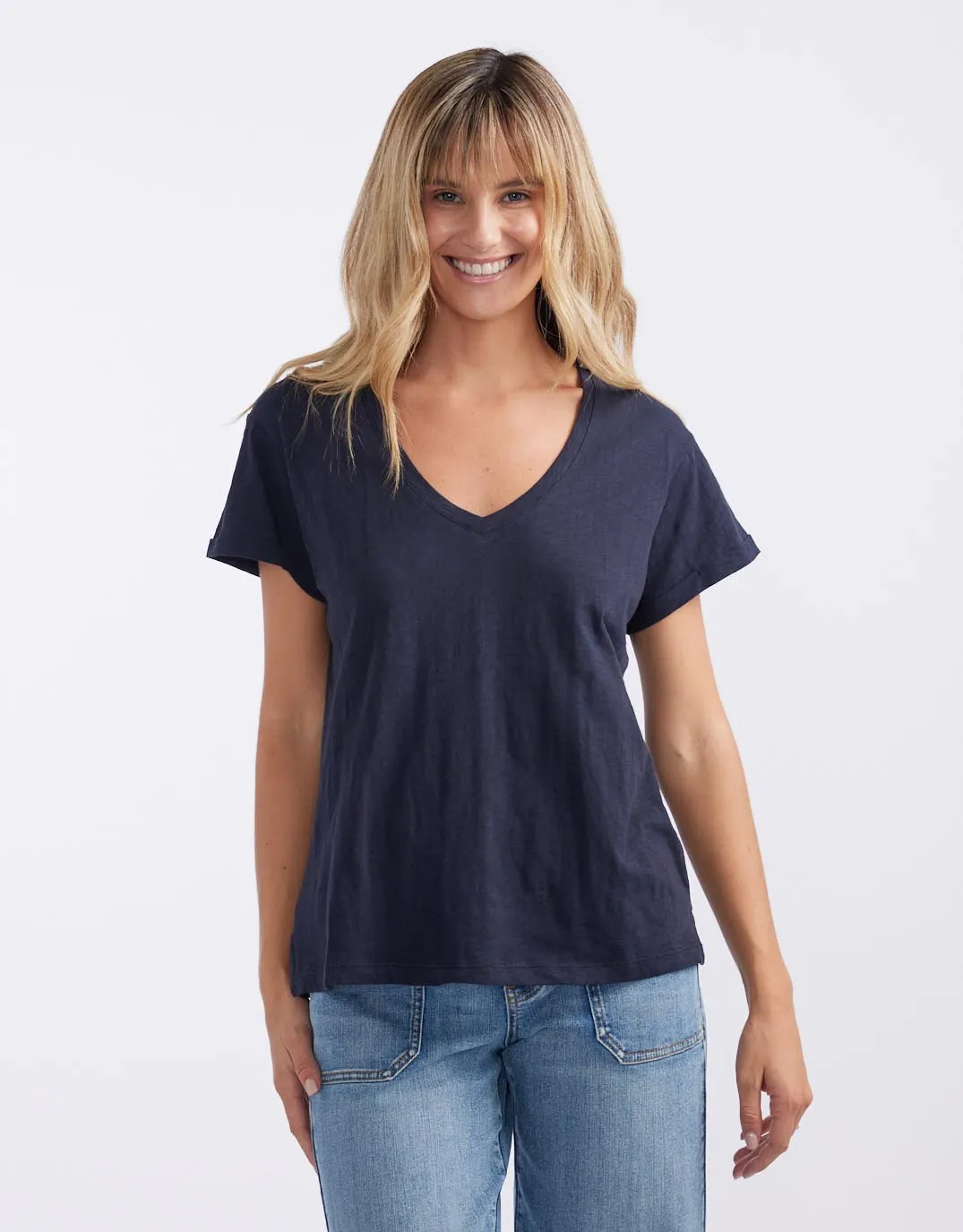 Turn Back V Neck T-Shirt - Navy