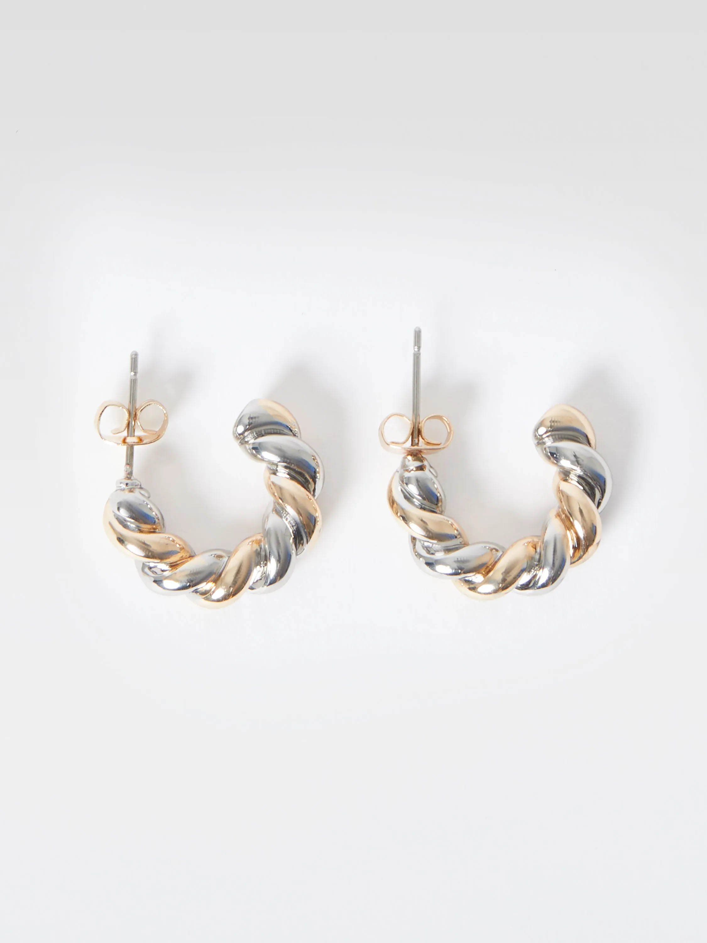 Twisted Mixed Metal Half Hoop Earrings