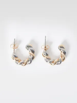 Twisted Mixed Metal Half Hoop Earrings