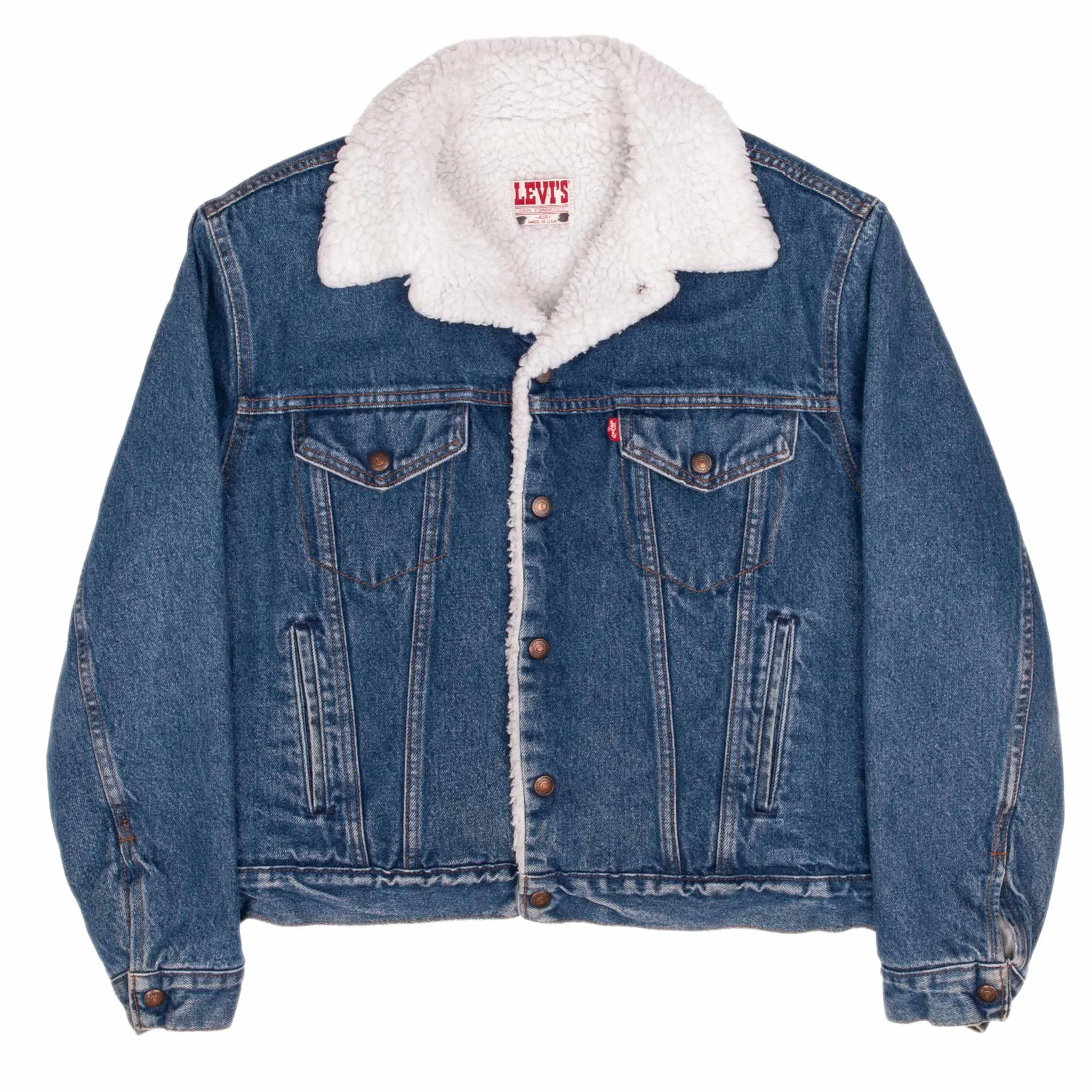 VINTAGE LEVIS SHERPA TRUCKER DENIM JACKET 1980S SIZE 40R MADE IN USA
