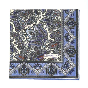 WHITE HAND-PRINTED SILK POCKET SQUARE