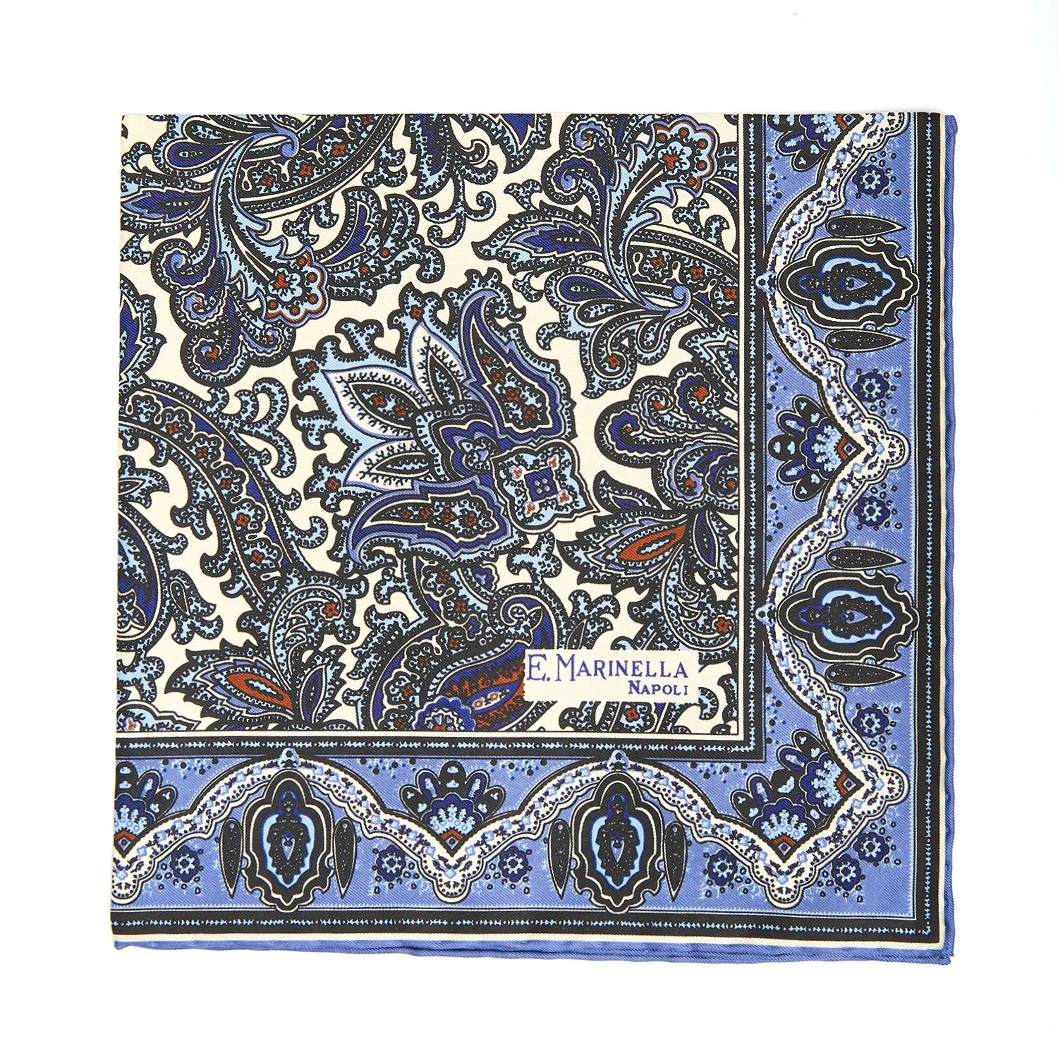 WHITE HAND-PRINTED SILK POCKET SQUARE