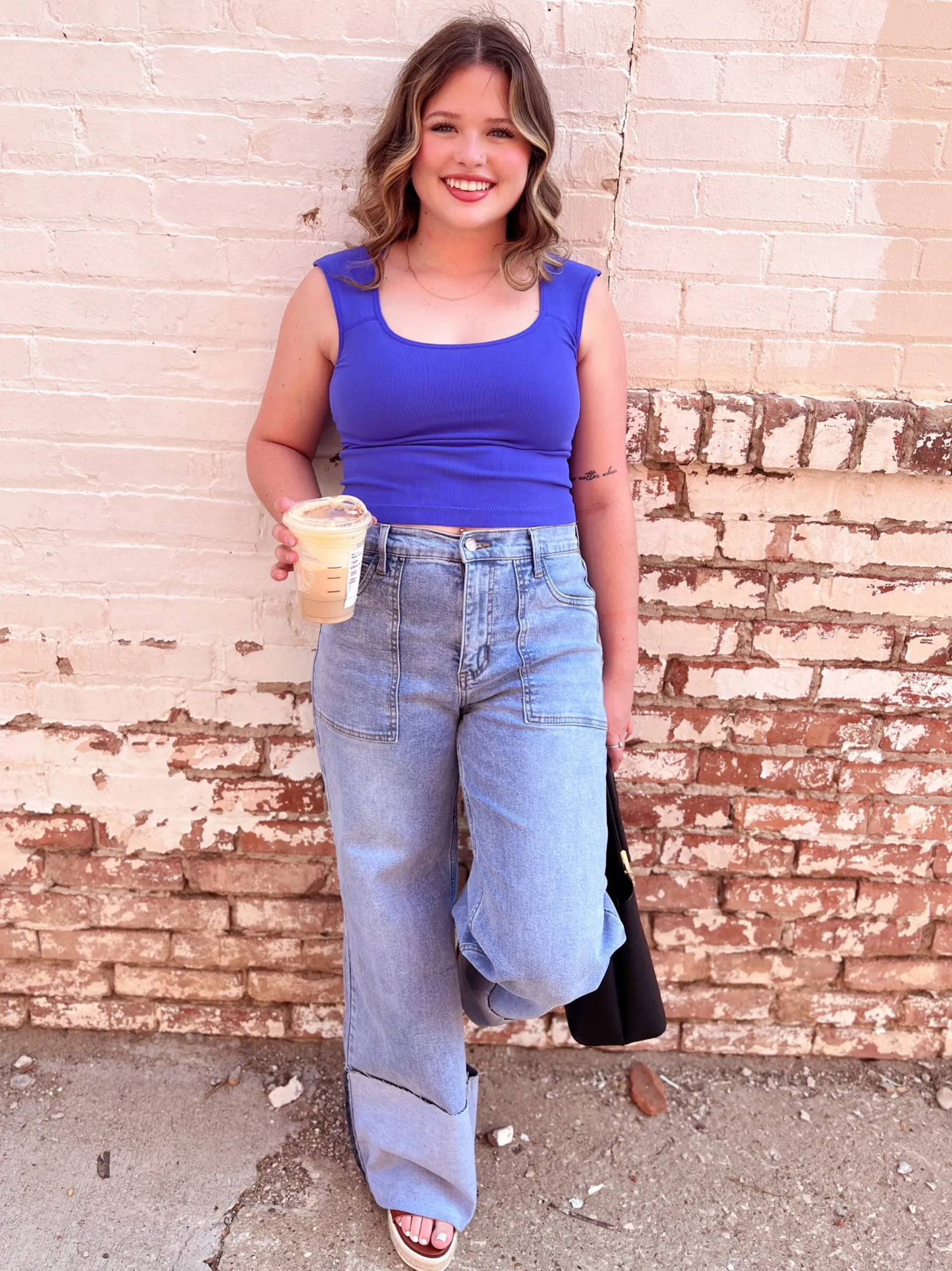 Wide Leg And Cuff Denim Jeans