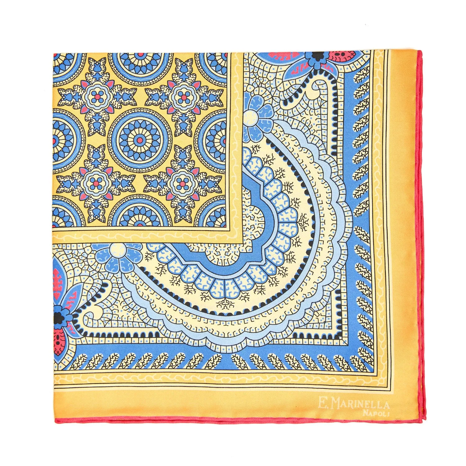 YELLOW HAND-PRINTED SILK POCKET SQUARE