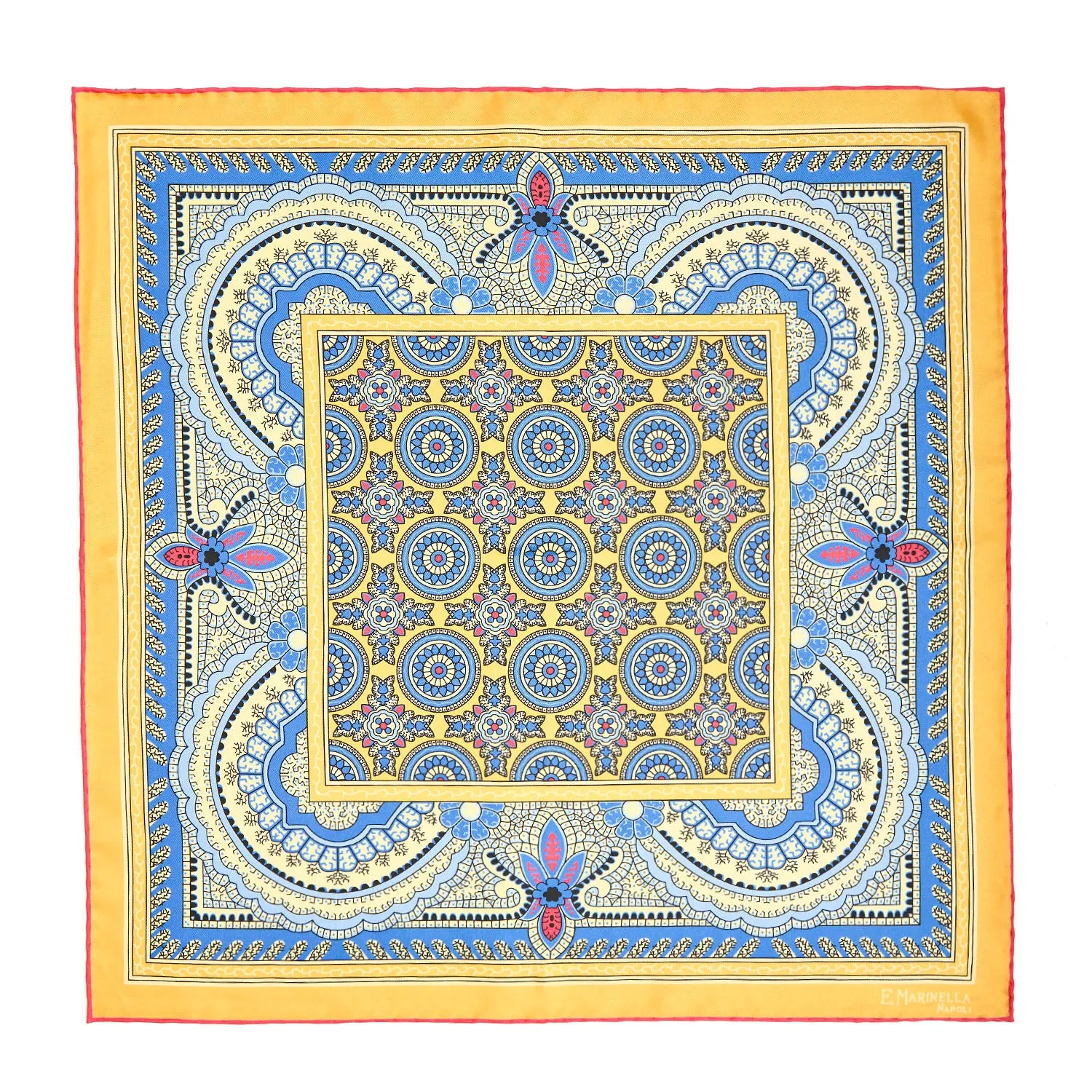YELLOW HAND-PRINTED SILK POCKET SQUARE