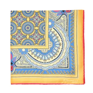 YELLOW HAND-PRINTED SILK POCKET SQUARE