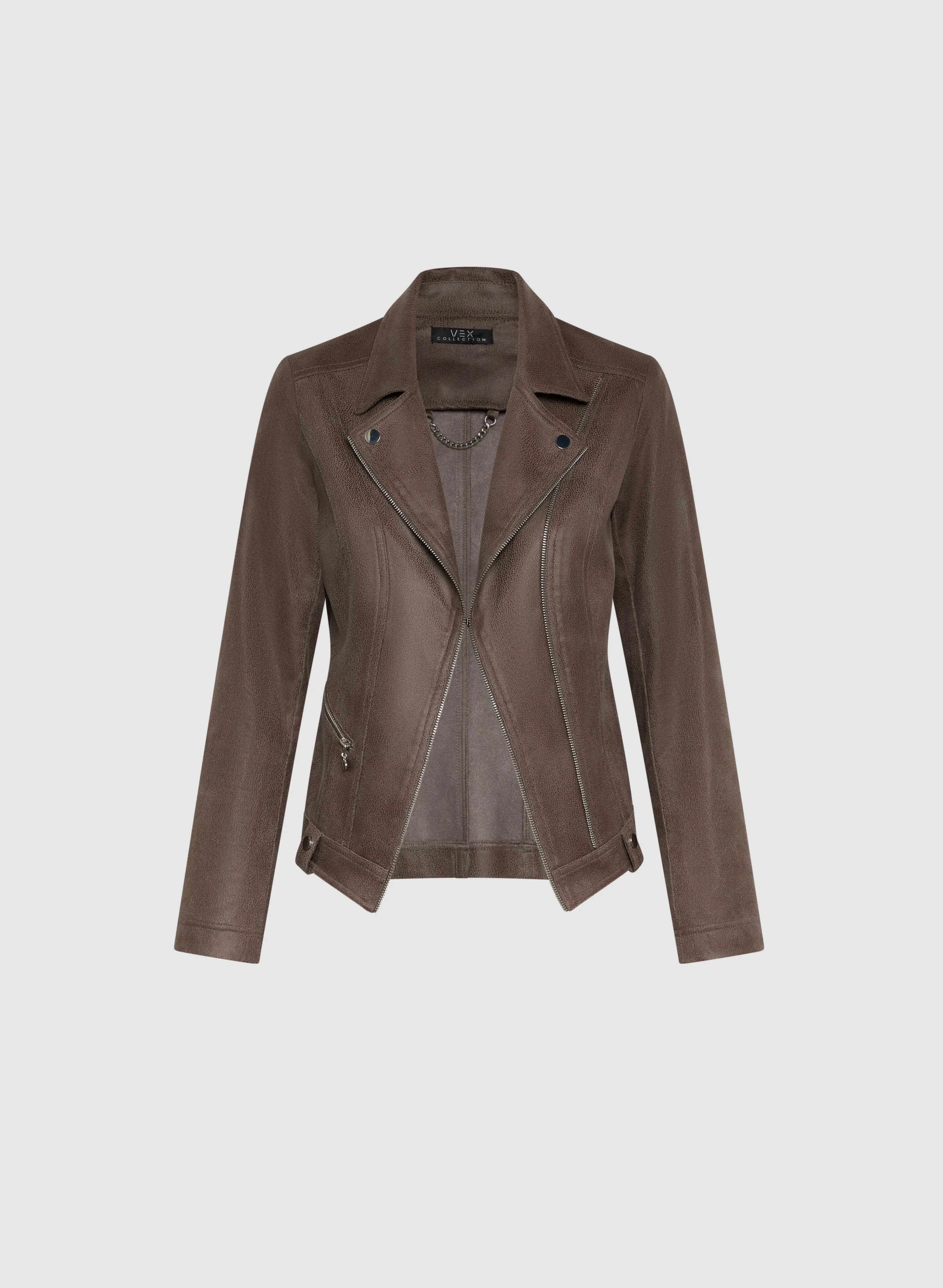 Zip & Snap Detail Faux Suede Jacket