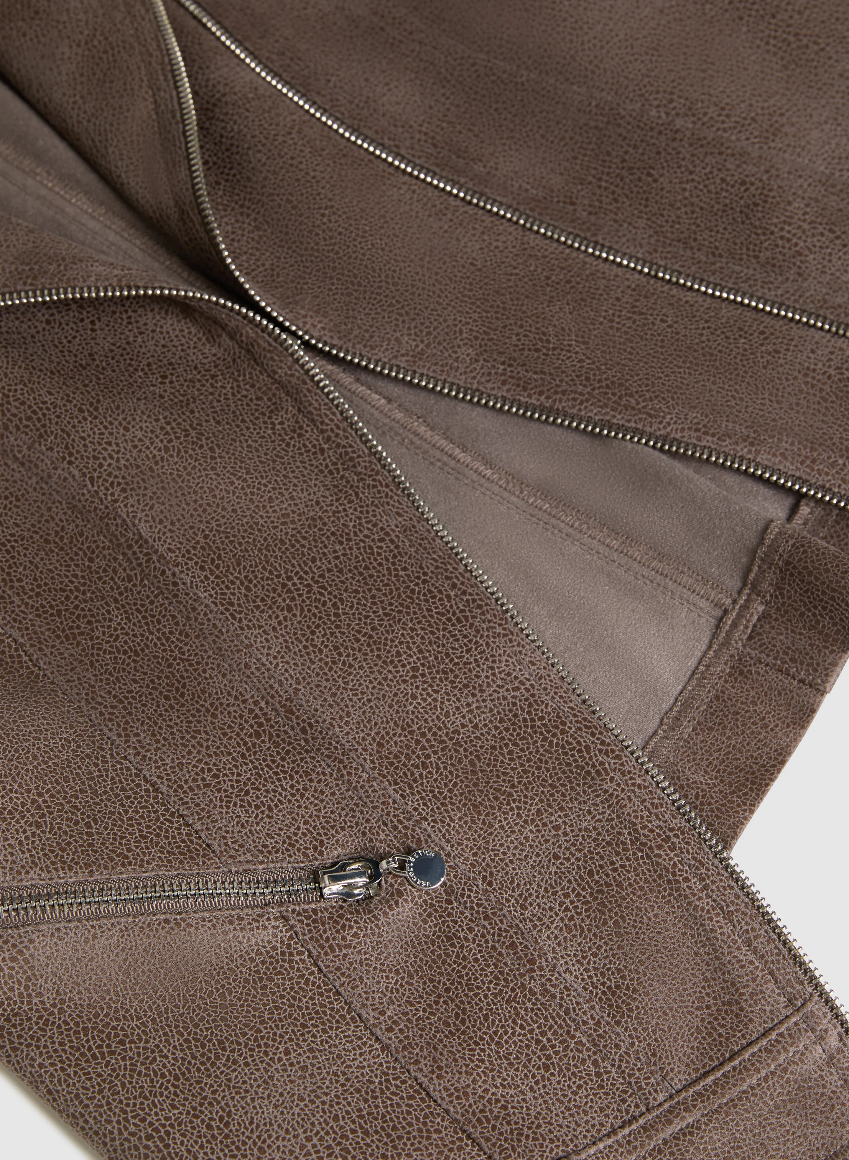 Zip & Snap Detail Faux Suede Jacket